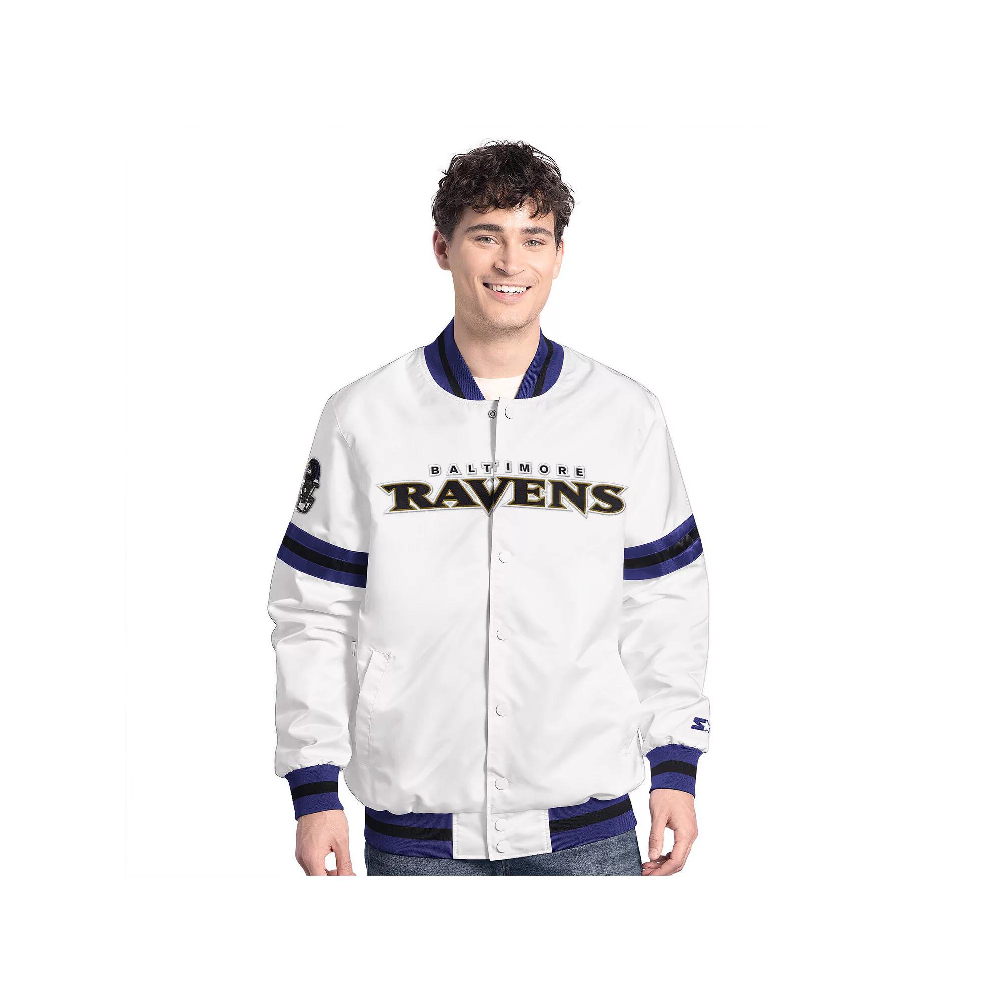 Men's Starter  White Baltimore Ravens Scout Full-Snap Varsity Jacket, Size: Small Product Image