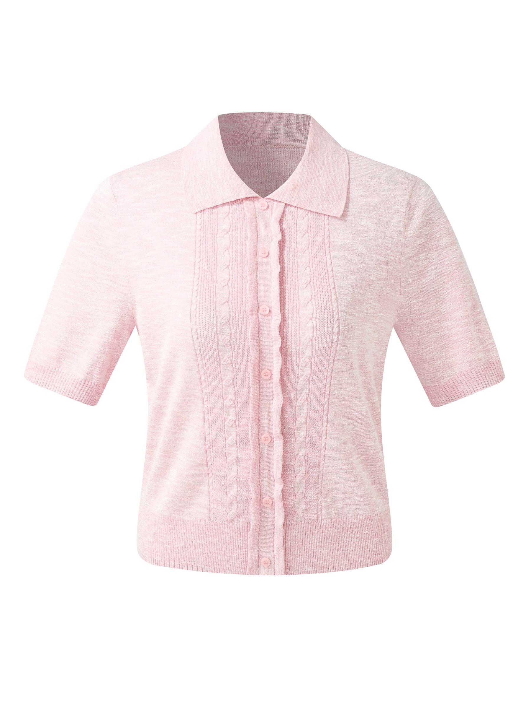 Stretchy Lapel Women Pullover Knit Top Product Image