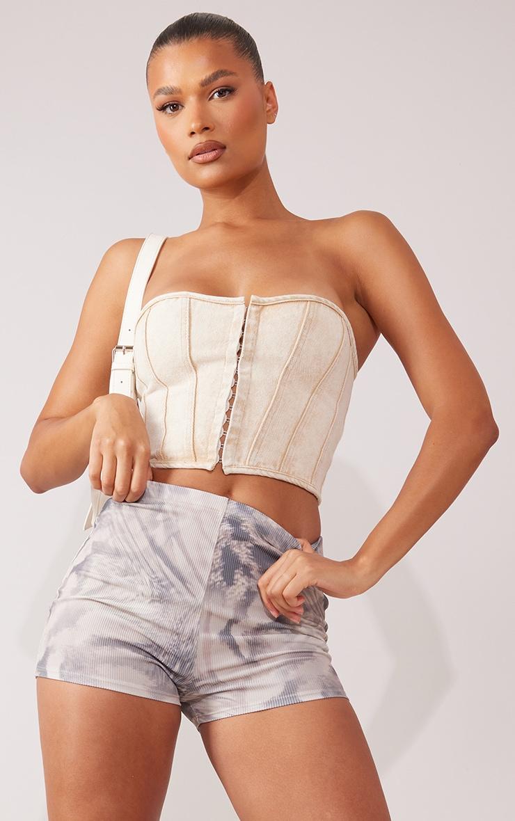 Grey Faded Animal Print Soft Rib Hot Pants Product Image