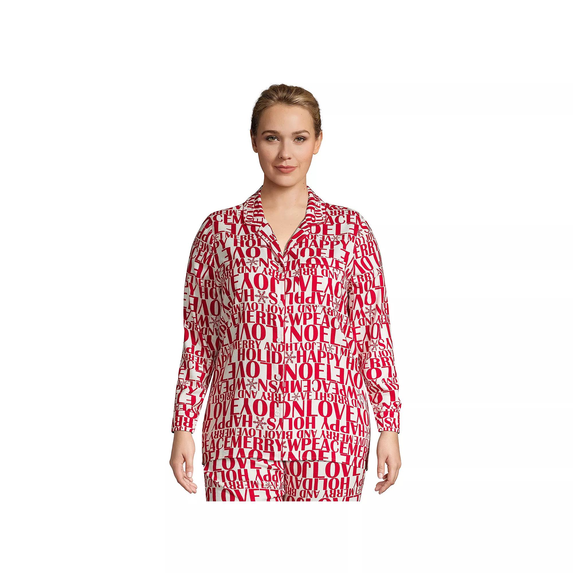 Plus Size Lands' End Long Sleeve Flannel Pajama Top, Women's, Size: 1XL, Ivory Greetings Product Image