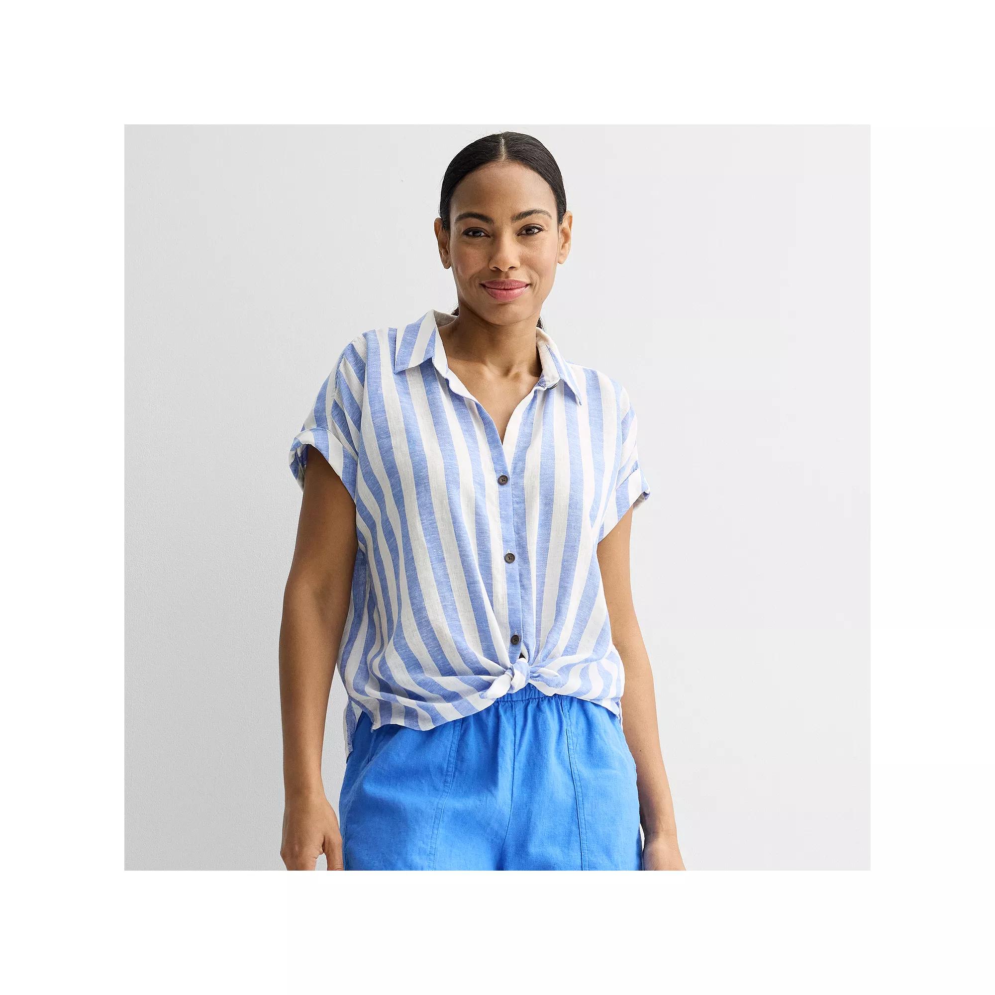 Women's Sonoma Goods For Life® Camp Shirt, Size: Medium, Blue Stripe Product Image