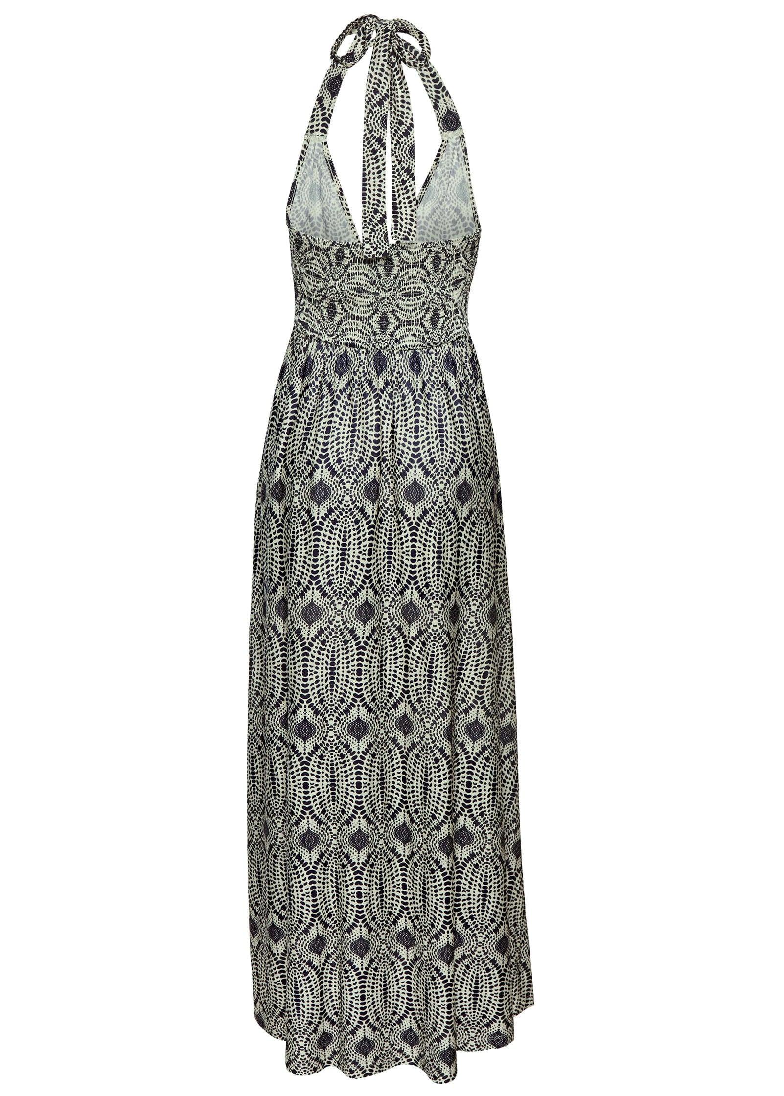 Print Halter Maxi Dress - Navy & Tan Product Image