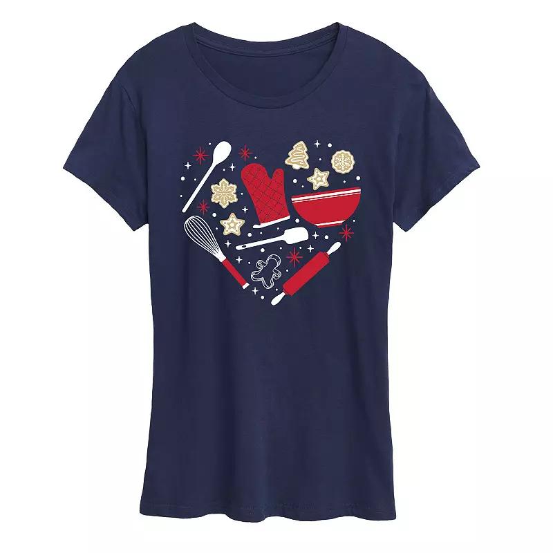 Women's Christmas Baking Heart Graphic Tee, Girl's,  Product Image