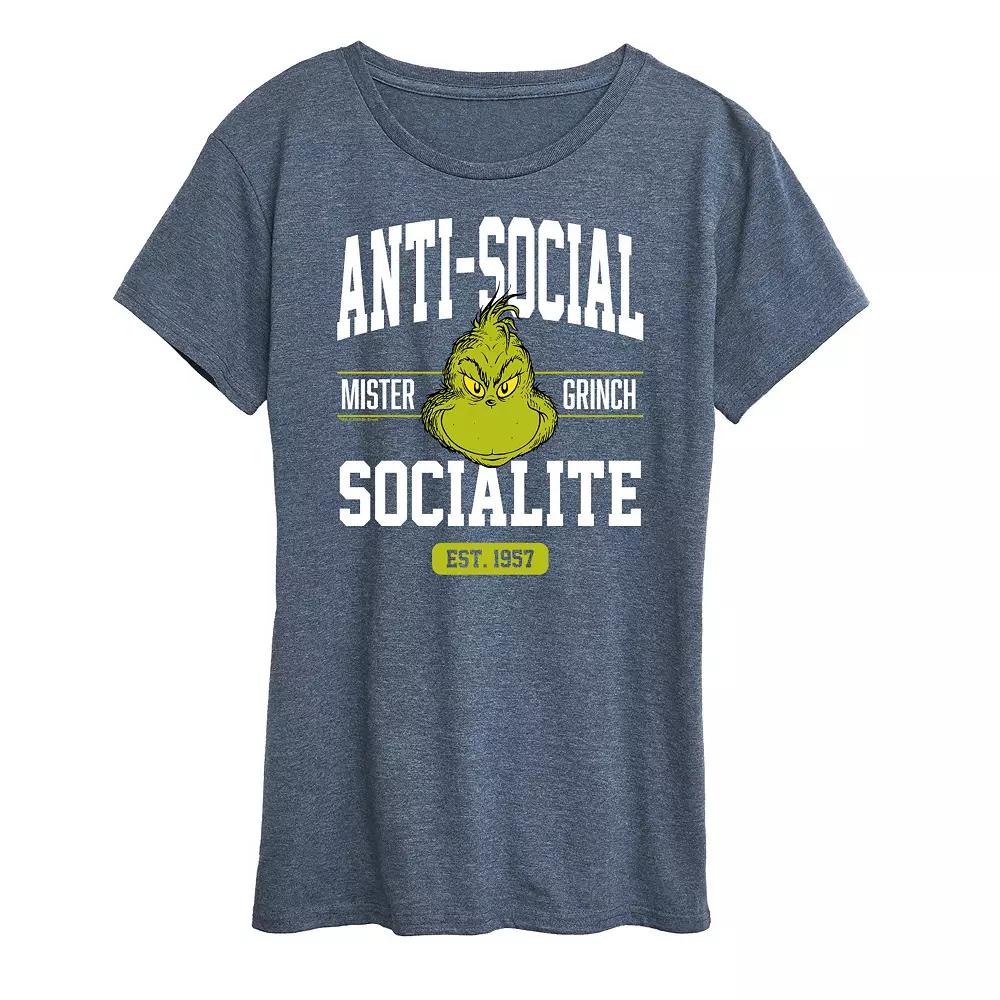 Women's Dr. Seuss The Grinch Anti Social Socialite Graphic Tee, Girl's,  Product Image