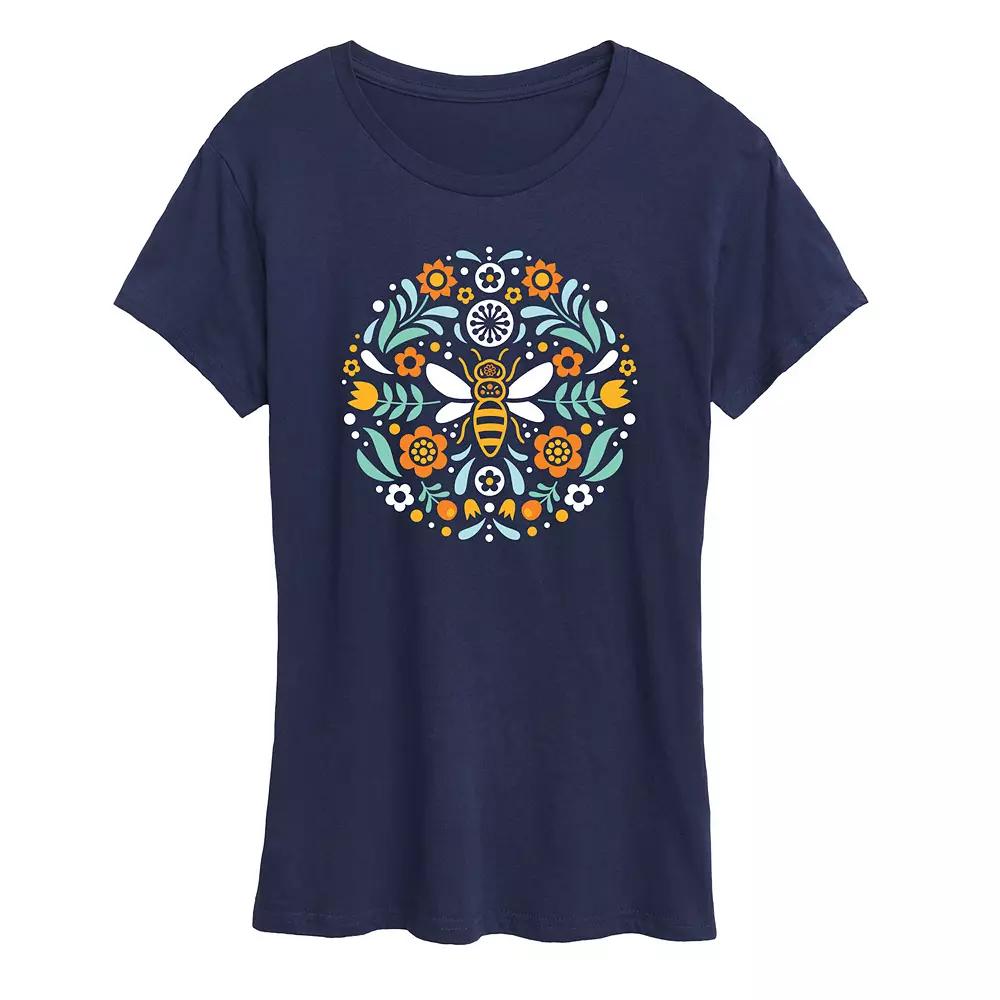 Women's Scandinavian Bee Circular Design Graphic Tee,  Product Image