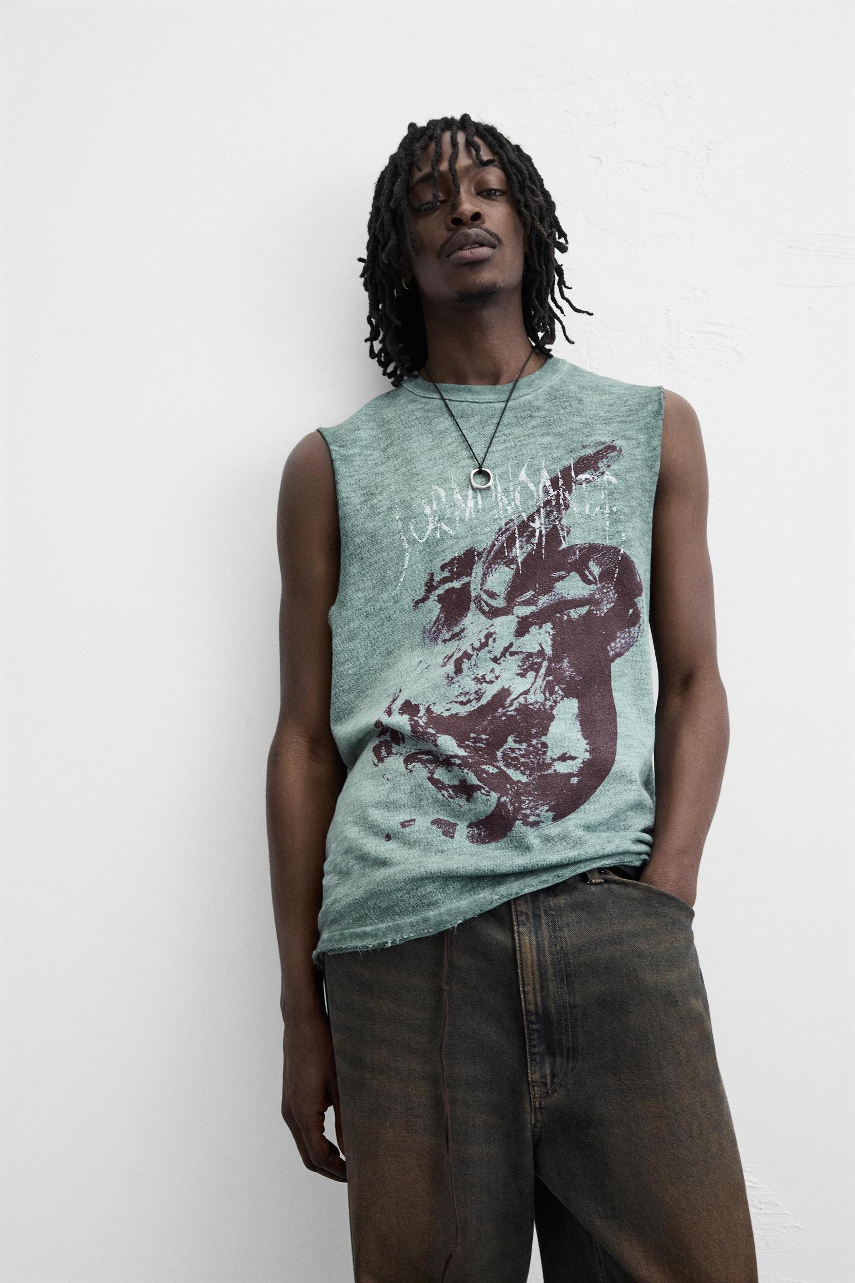 WASHED PRINT KNIT T-SHIRT Product Image