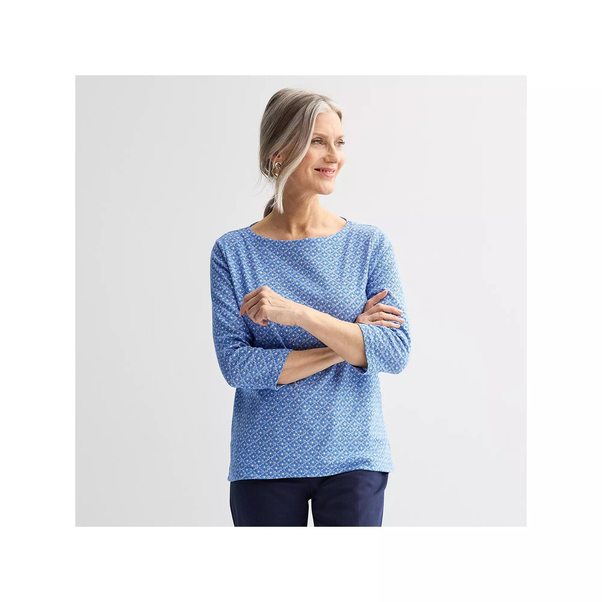 Women's Croft & Barrow® Boatneck Top, Size: XS, Blue Texture Tile Product Image