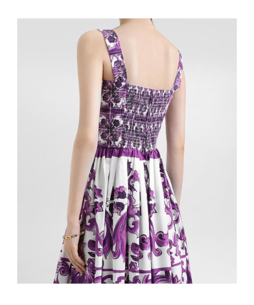 DOLCE & GABBANA Women Cotton Midi Dress With Maiolica Print In Purple Product Image