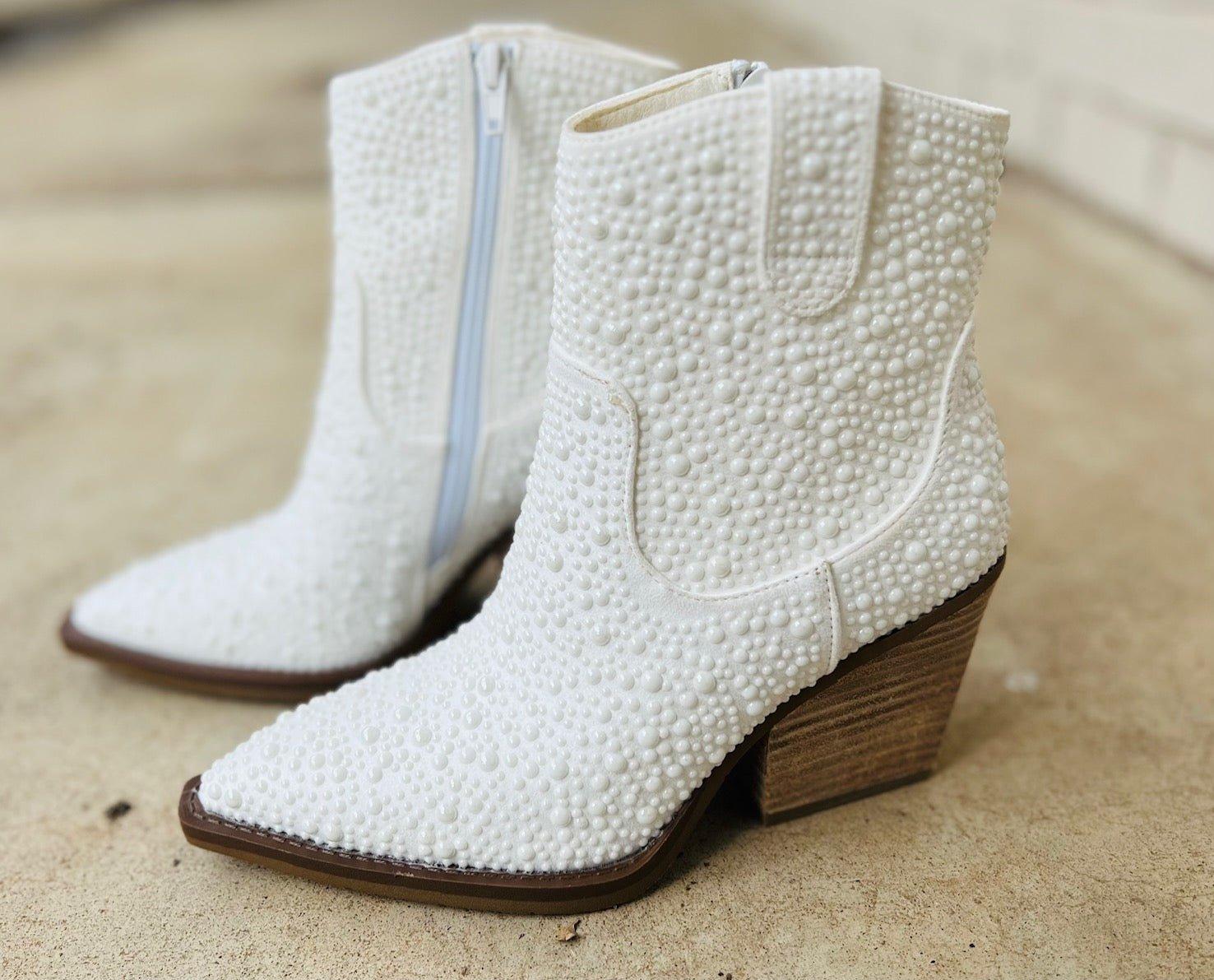Pearl "Kady" White Rhinestone Booties* Product Image