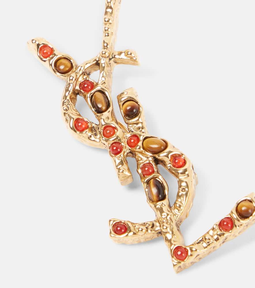 SAINT LAURENT Embellished Cassandre Brooch In Gold Product Image