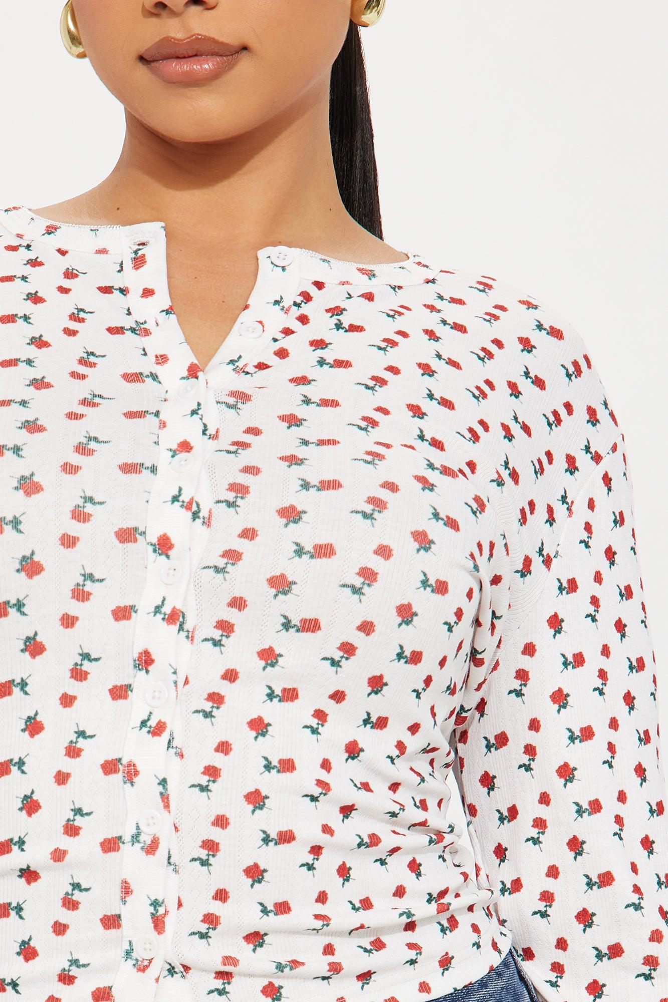 Mia Ditsy Floral Button Front Top - White/combo Product Image