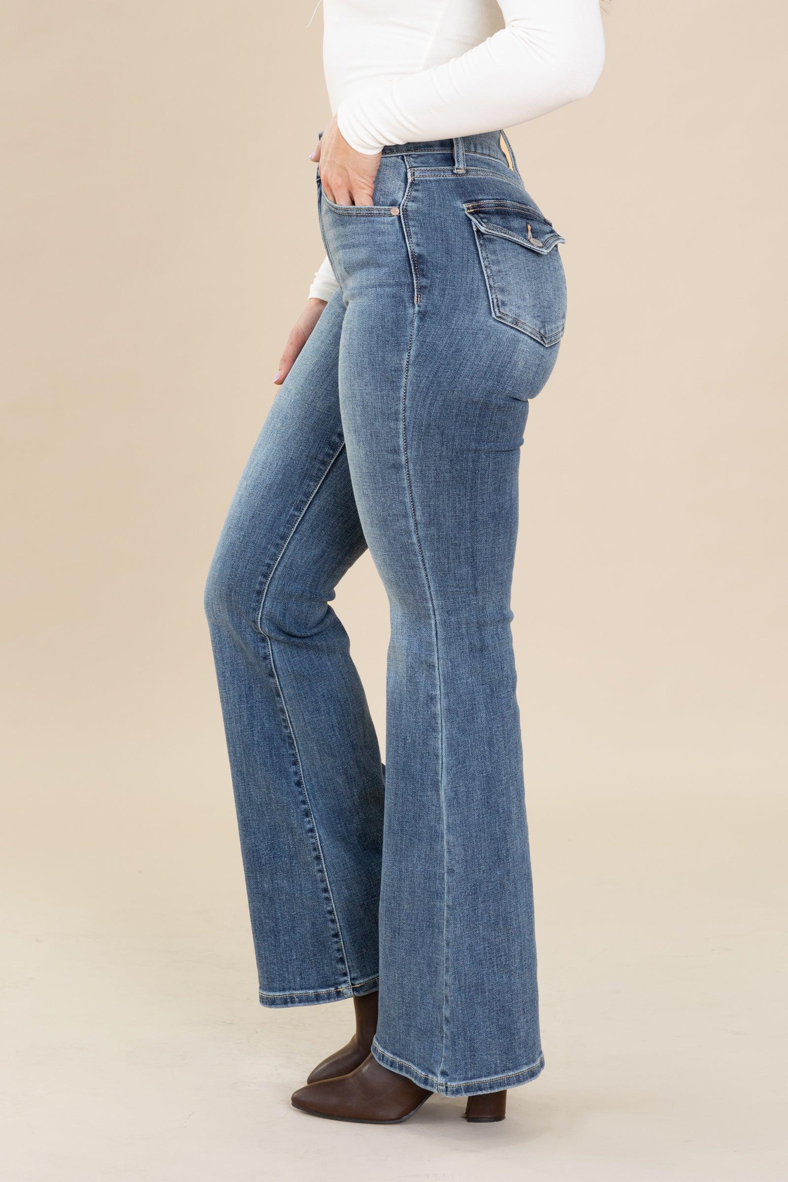 Judy Blue Medium Wash Double Button Flare Jean Product Image