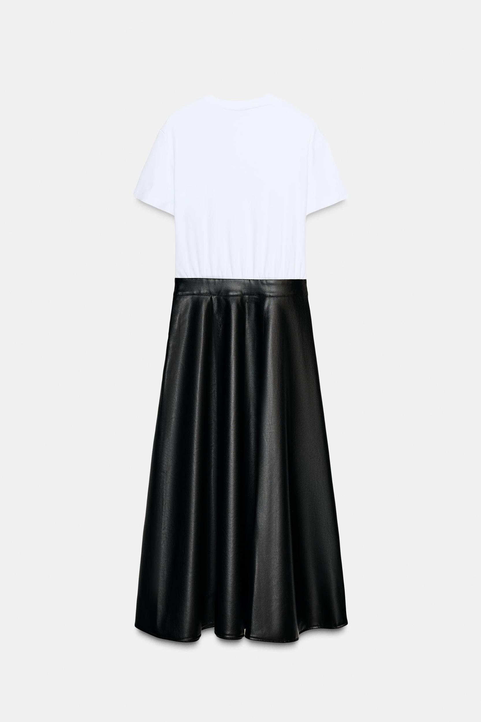 FAUX LEATHER SKIRT COMBI MIDI DRESS Product Image