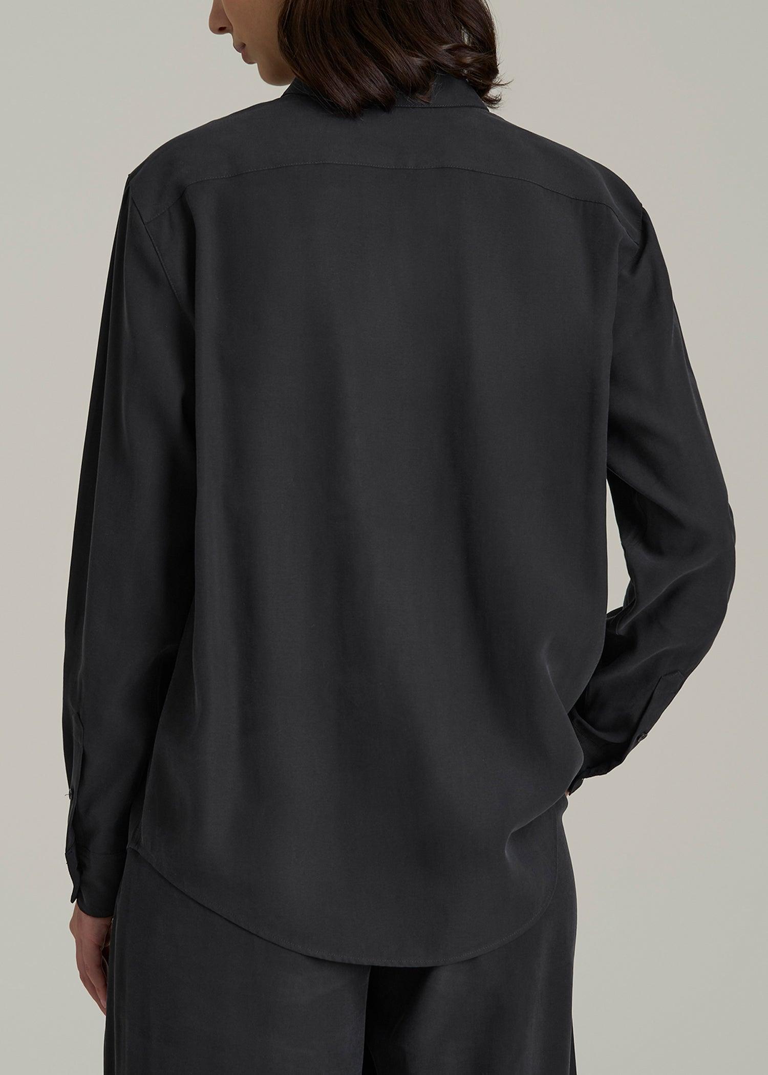 Relaxed Button-Up Single-Pocket Blouse for Tall Women in Vintage Black Female Product Image