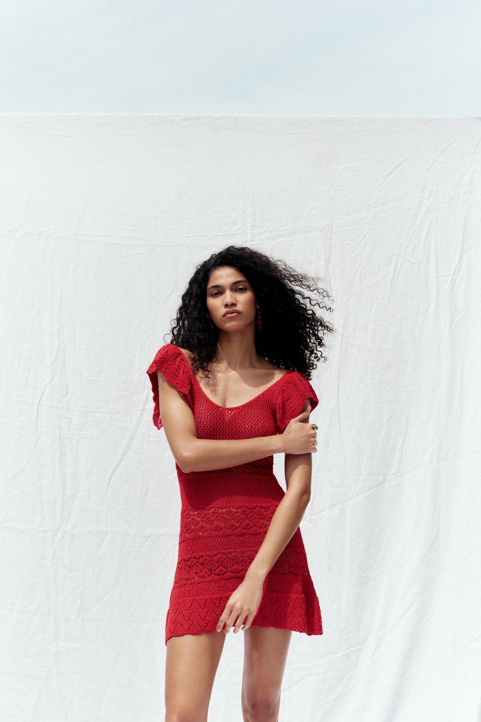 RUFFLED TEXTURED KNIT MINI DRESS Product Image