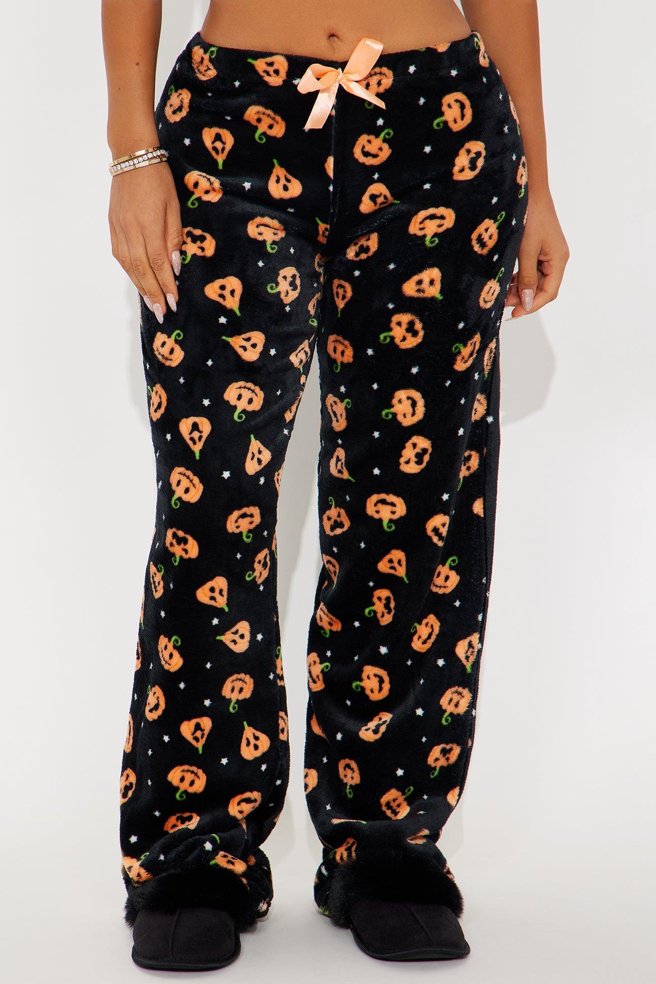 Pumpkin Patch Halloween Plush PJ Pants - Black/Orange Female Product Image