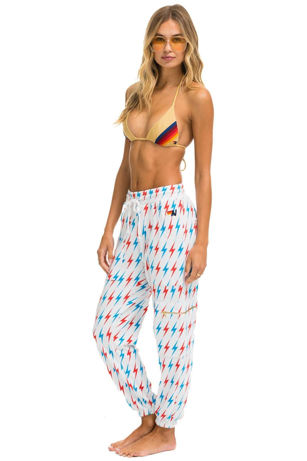 AVIATOR BOLT EMBROIDERY CARGO SWEATPANTS - WHITE // USA Female Product Image