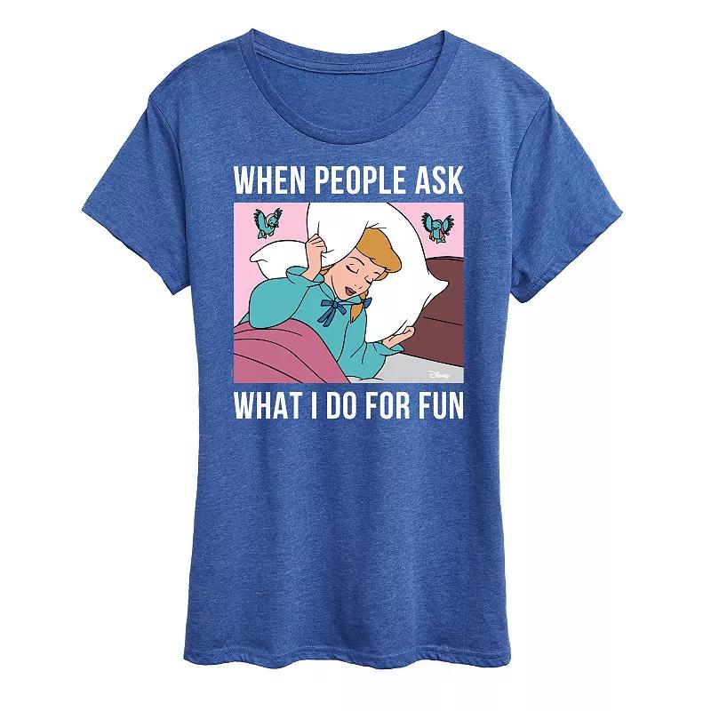 Disney Princess Cinderella Women's What I Do For Fun Is Sleeping Graphic Tee, Girl's,  Product Image