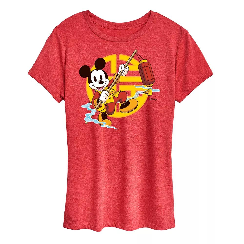Disney's Mickey Mouse Women's Year Of The Dragon Graphic Tee, Size: Large, Grey Red Product Image