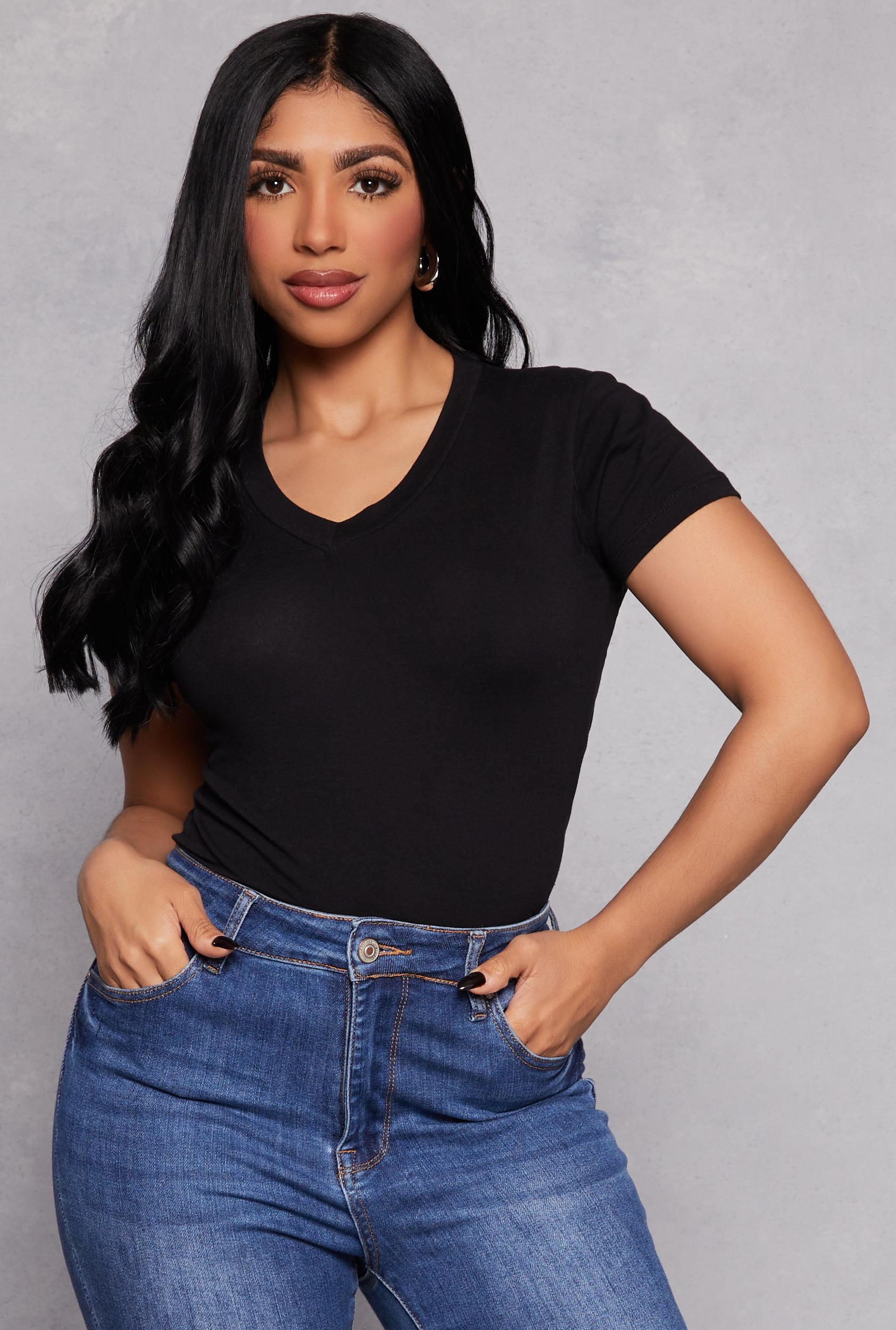 Womens Short Sleeve V Neck Tee Product Image