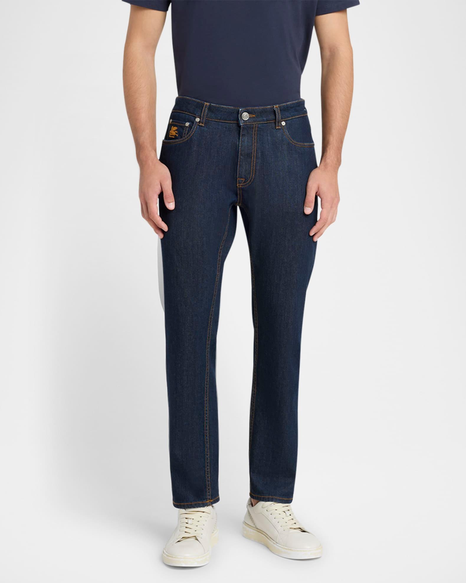 Men's Slim-Straight Contrast-Stitch Jeans Product Image