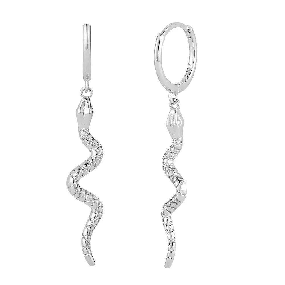 Sunkissed Sterling Snake Hoop Drop Earrings, Women's, Silver Tone Product Image