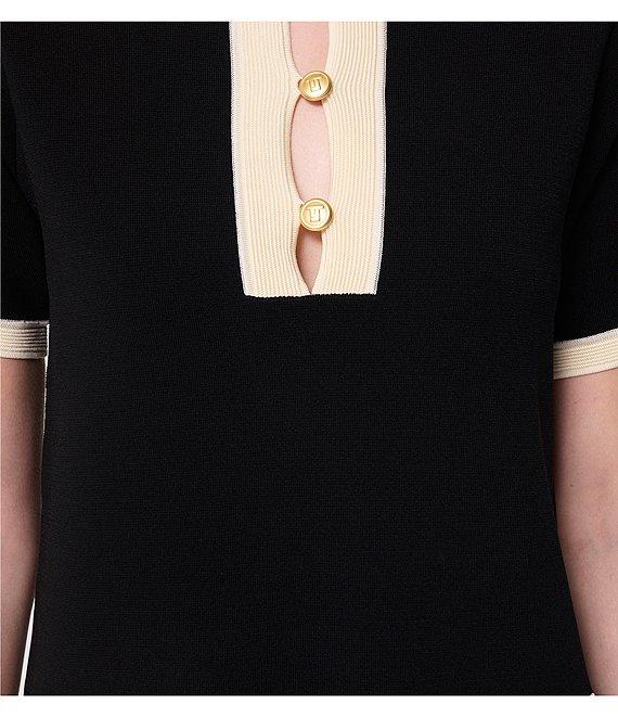 Tara Jarmon Roller Knit Round Button Front Neck Short Sleeve Dress Product Image