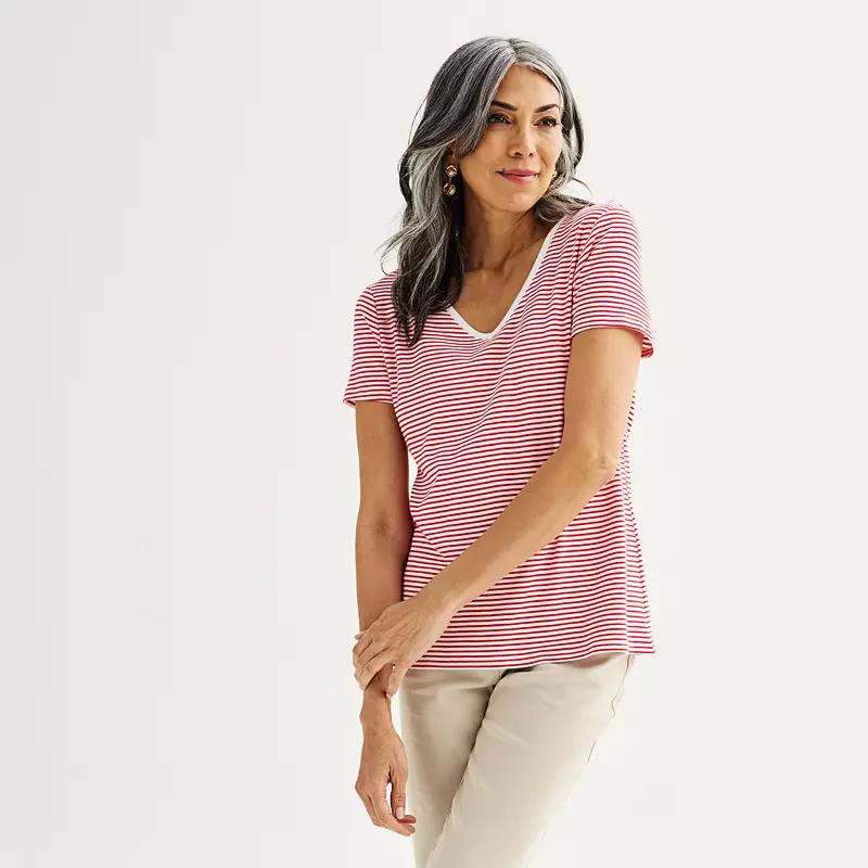 Women's Croft & Barrow® Essential V-Neck Tee, Size: XS, Blue Thin Stripe Product Image