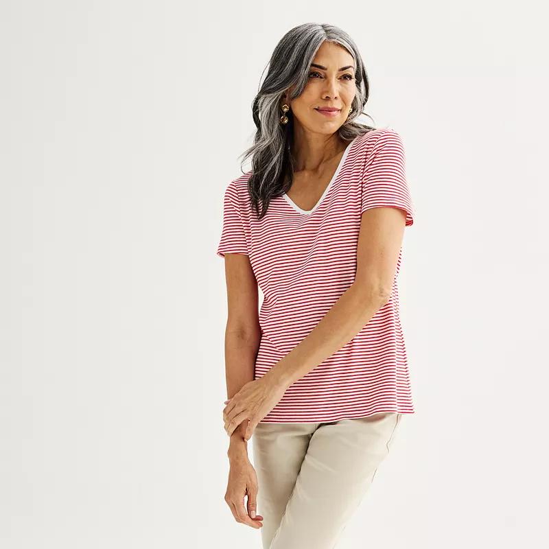 Women's Croft & Barrow® Essential V-Neck Tee, Size: XS, Blue Thin Stripe Product Image