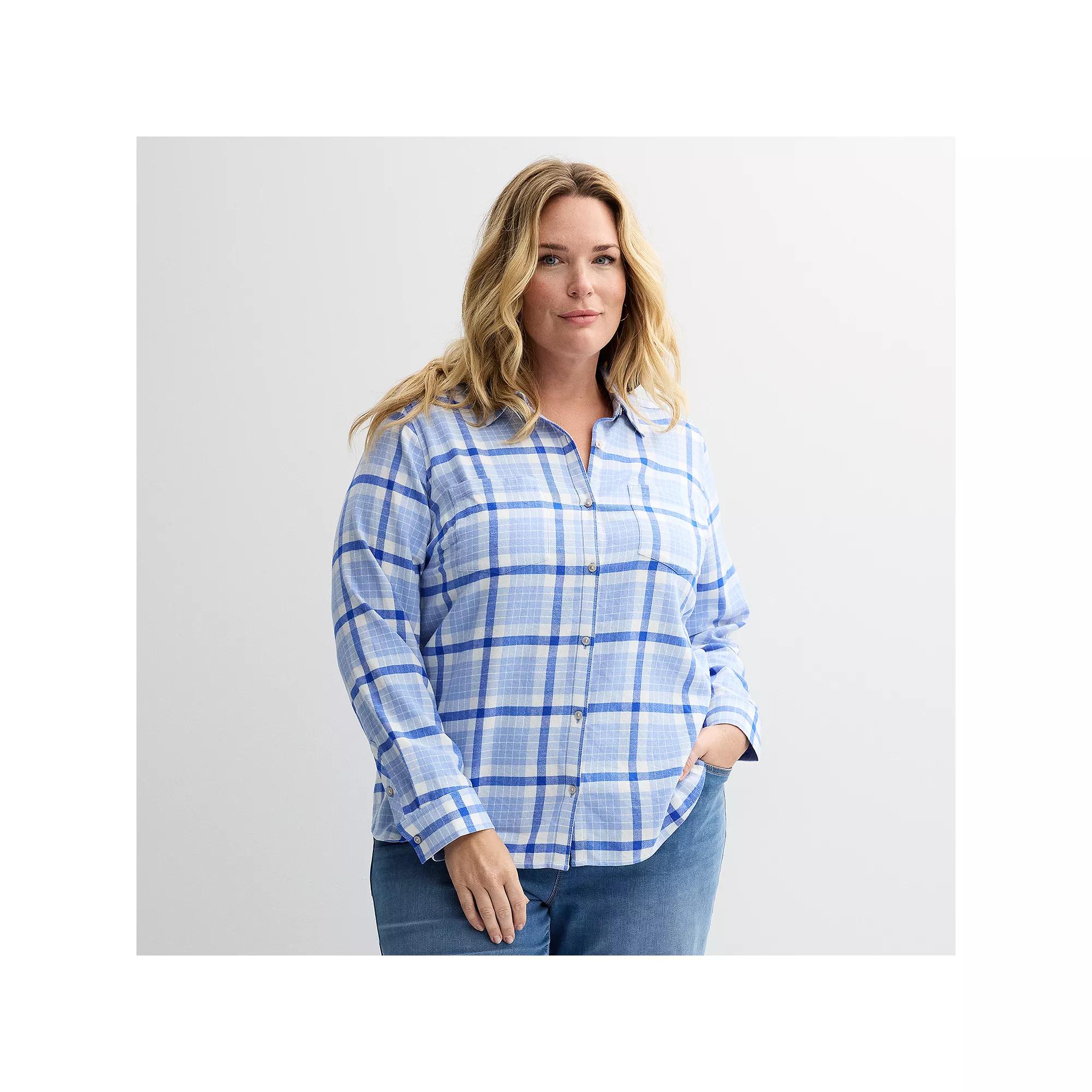 Plus Size Croft & Barrow® The Extra Soft Plaid Flannel Shirt, Women's, Size: 2XL, Blue Special Plaid Product Image