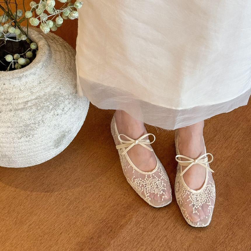 Floral Flat Mesh Mary Jane Shoes Product Image