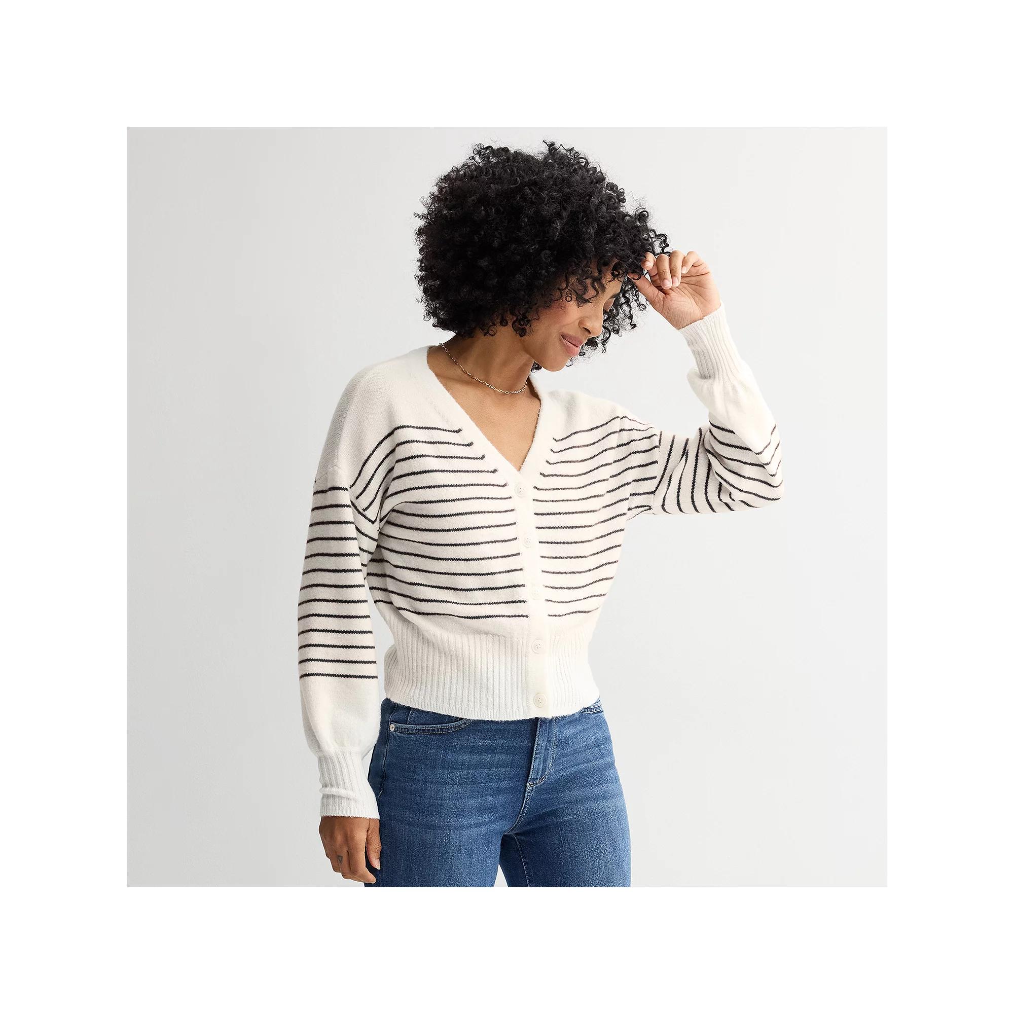 Women's Sonoma Goods For Life® Button Front Cardigan, Size: Small, Neutral Black Stripe Product Image