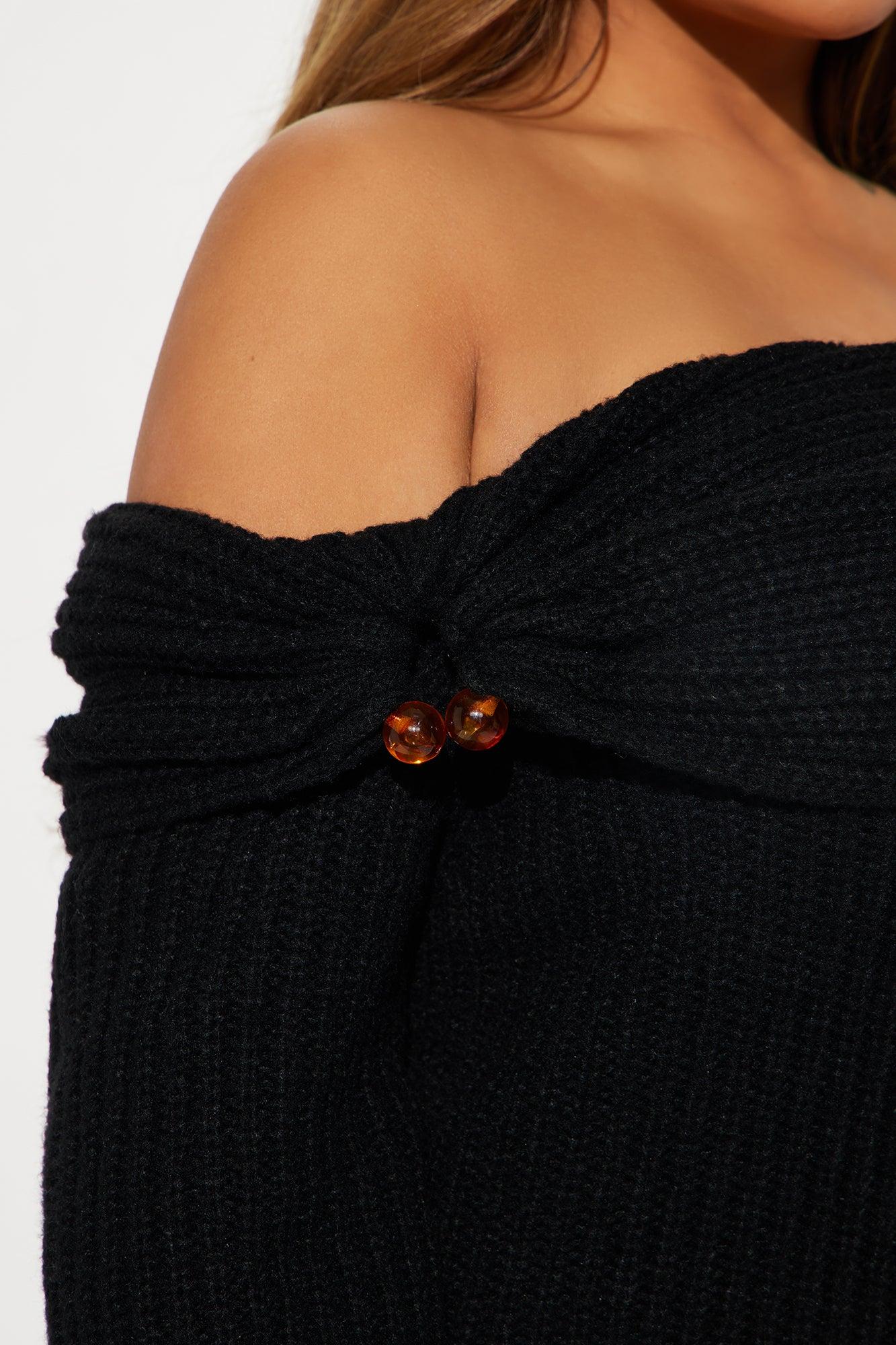 Places To Be Off Shoulder Sweater - Black Product Image