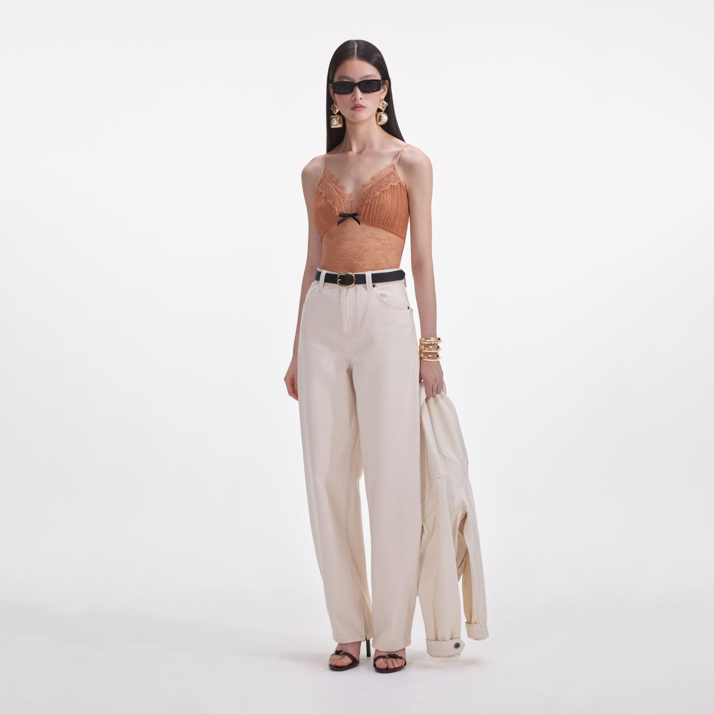 Cream Denim Jeans Product Image