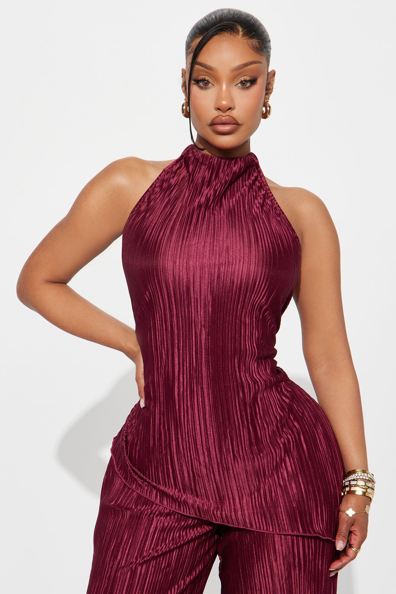 Lily Halter Top Pant Set - Burgundy Female Product Image