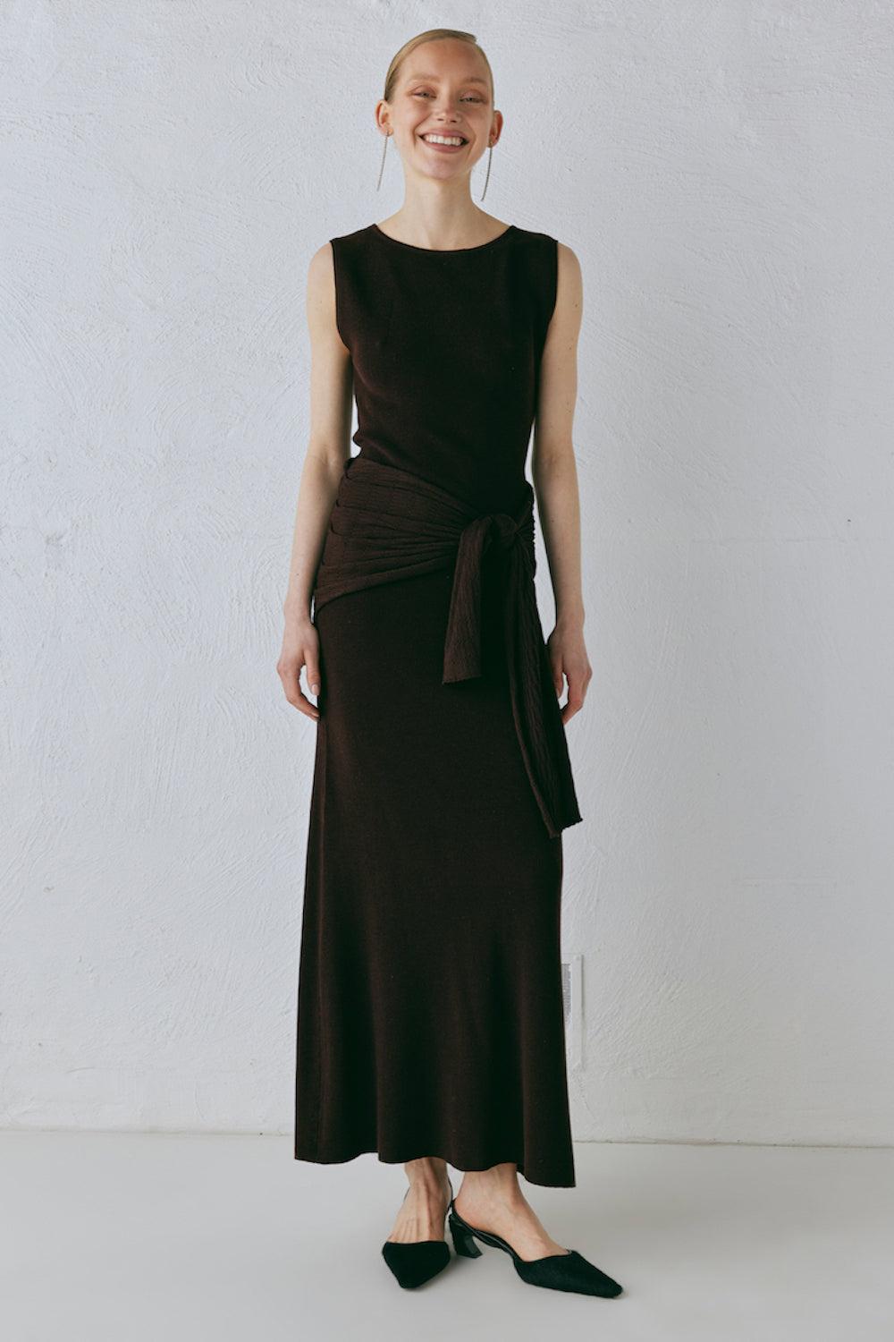 Gia Knit Midi Dress Dark Chocolate Product Image