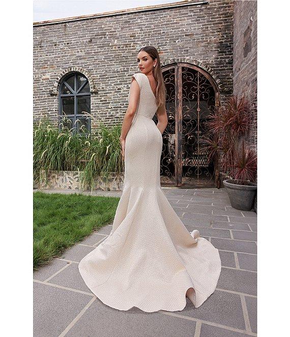 Terani Couture One Shoulder 3D Ruffle Front Front Jacquard Mermaid Gown Product Image
