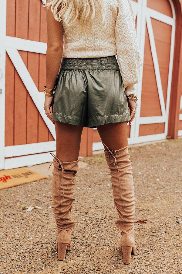 The Parleigh Faux Leather Shorts In Army Green Product Image