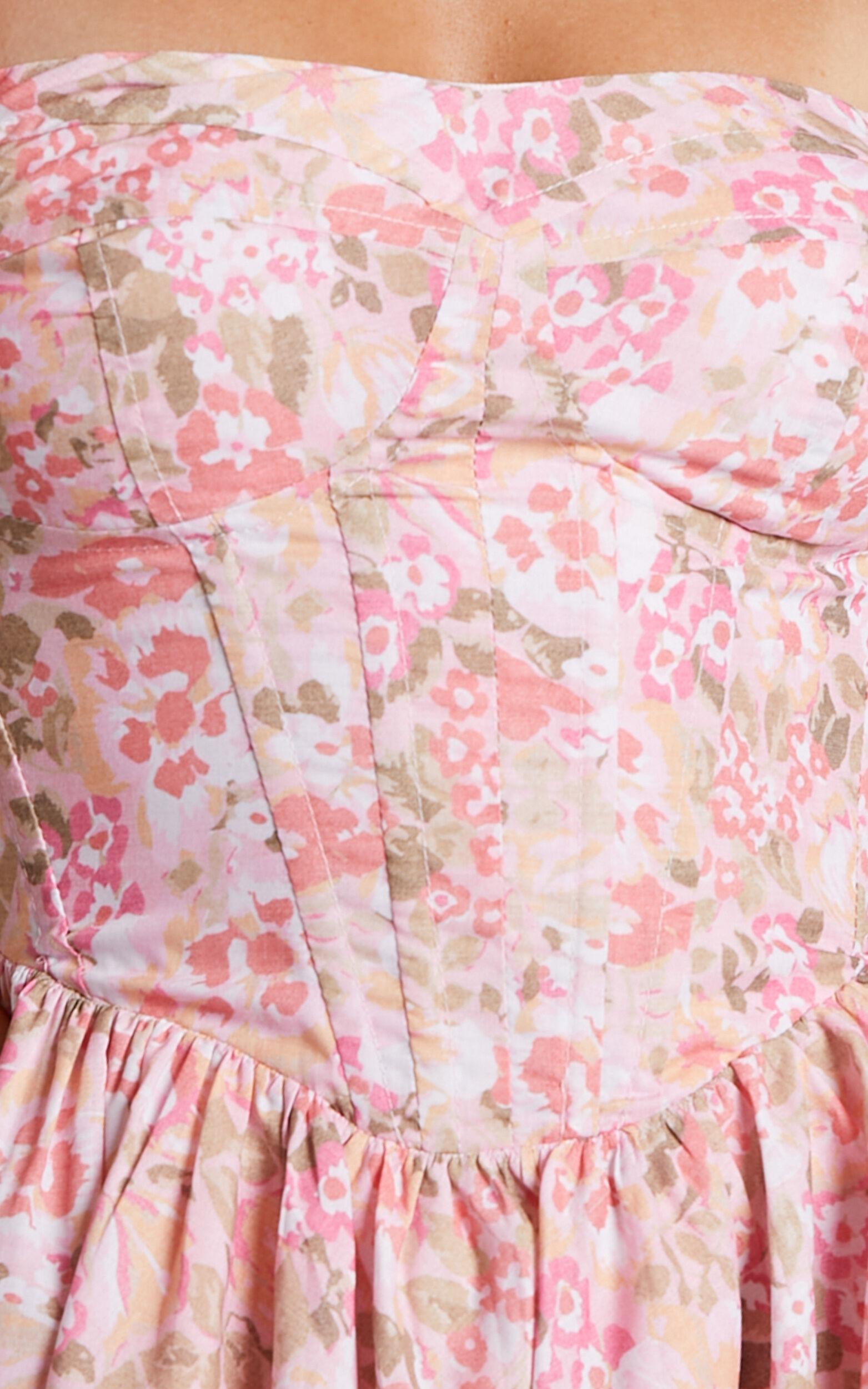 Phorchia Mini Dress - Fit and Flare Puff Sleeve Corset Dress in Fleur Print Product Image