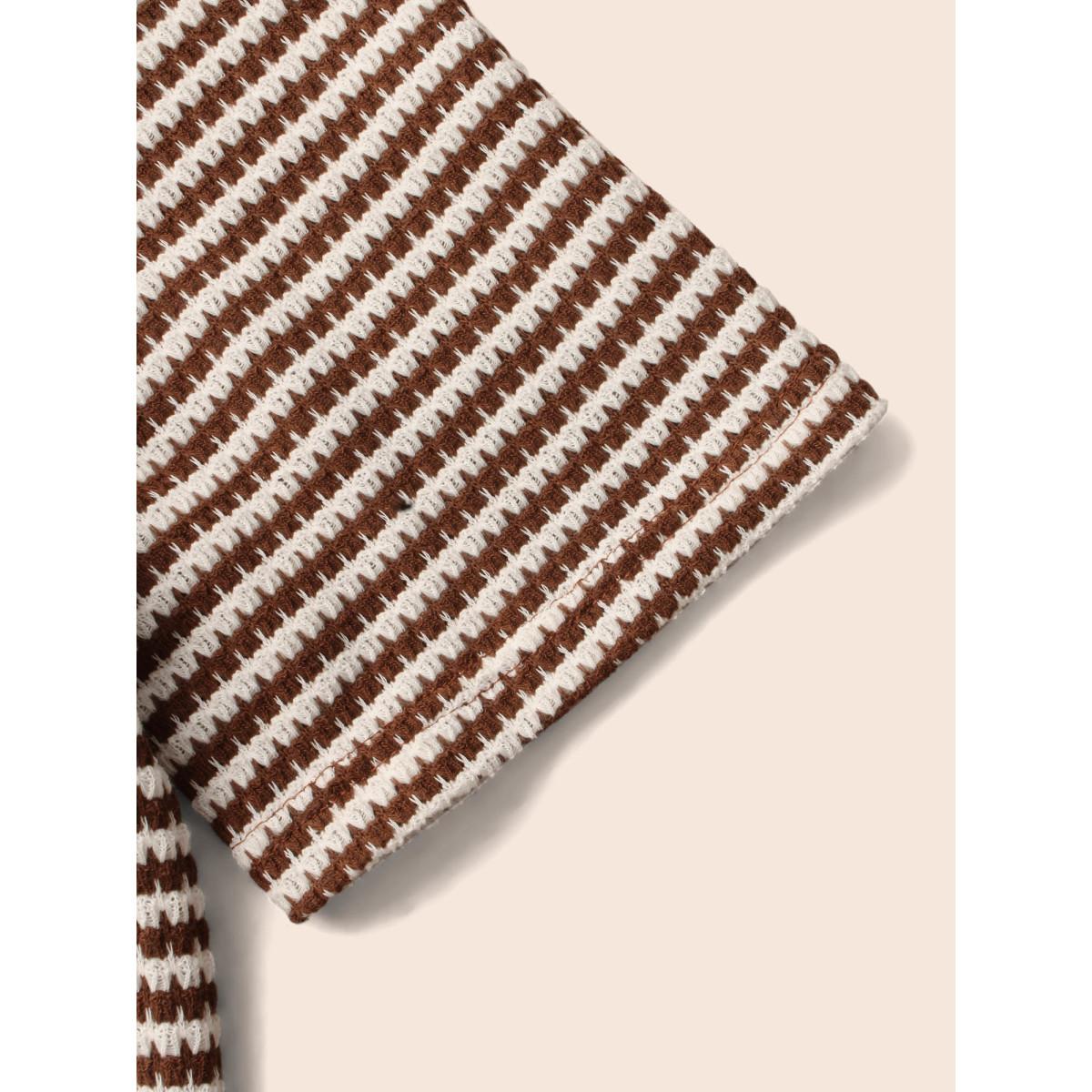 Plus Size Striped Textured Square Neck Midi Dress Browncoffeecolor Women Casual Texture Square Neck Short sleeve Curvy BloomChic 22-24/3X Product Image