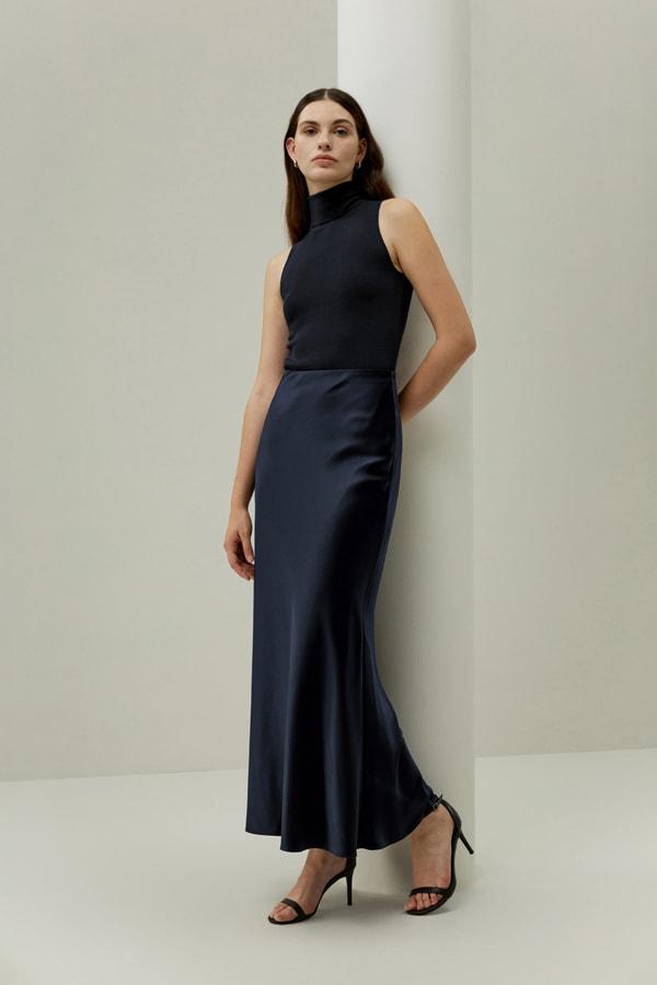 LILYSILK Silk Skirt - Female - Midnight Blue Pure Natural Silk - Fashion Straight-Cut Skirt In Flare Hem Skirt 6 Product Image