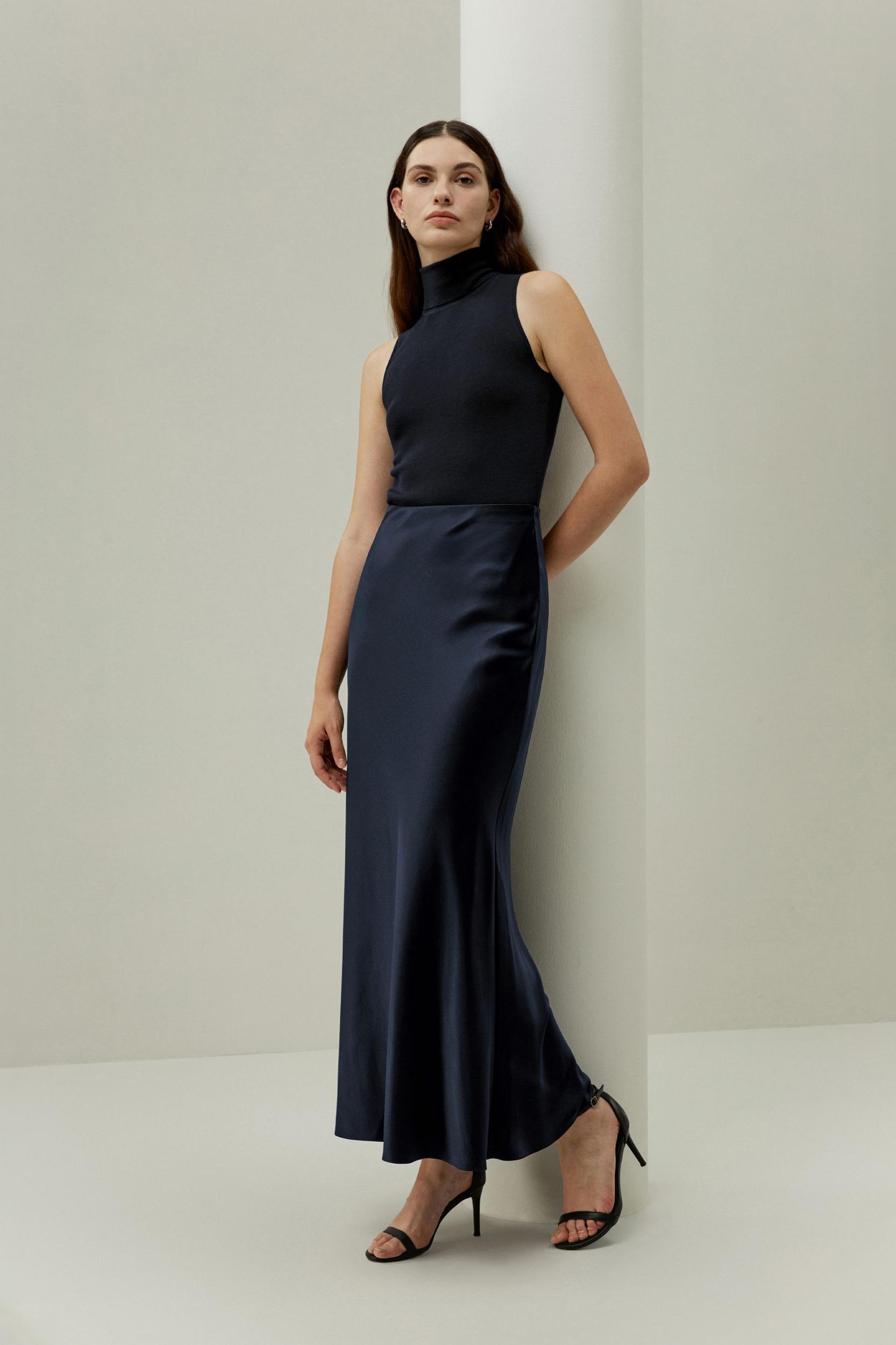 LILYSILK Silk Skirt - Female - Midnight Blue Pure Natural Silk - Fashion Straight-Cut Skirt In Flare Hem Skirt 6 Product Image