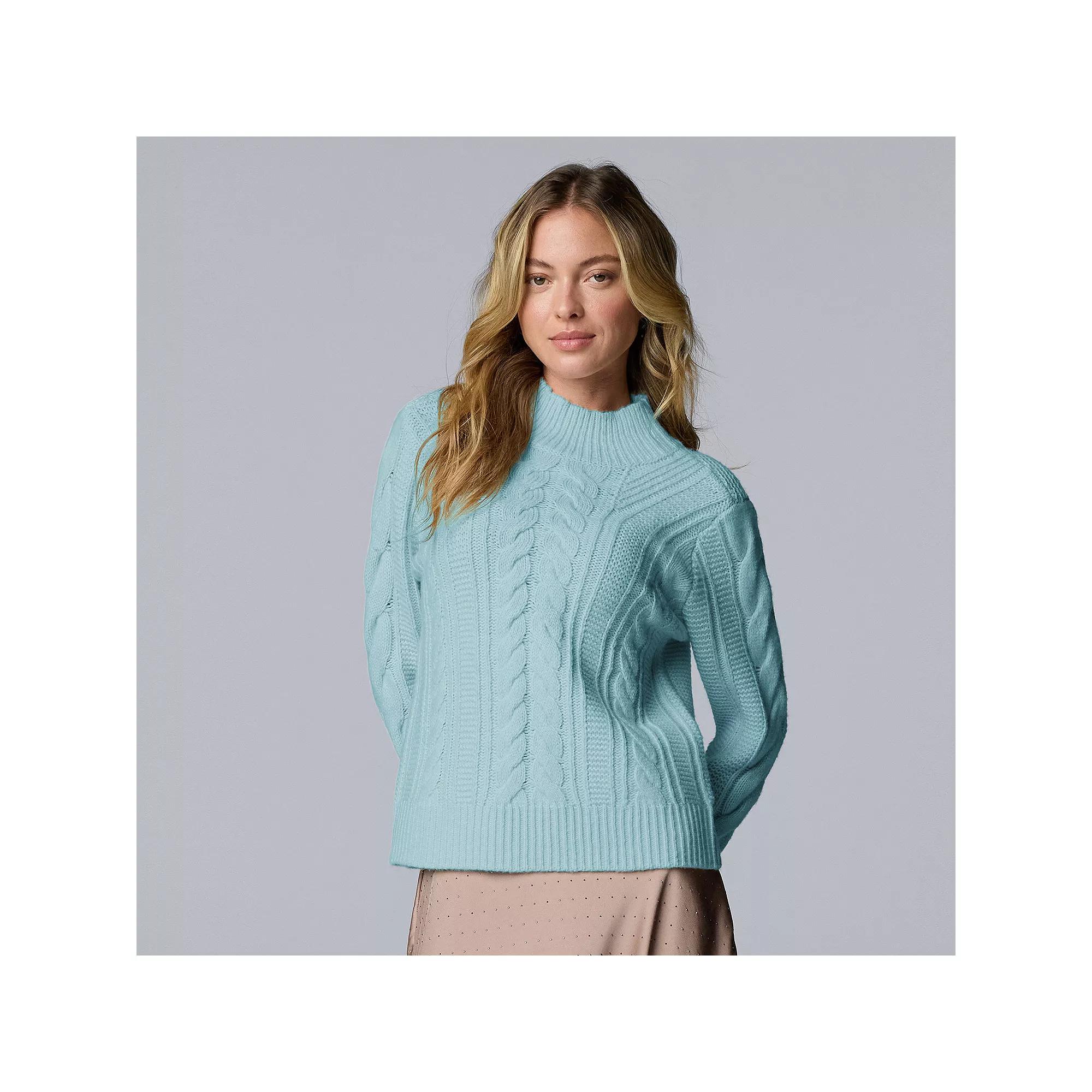 Women's Simply Vera Vera Wang Braided-Front Mockneck Sweater,  Product Image
