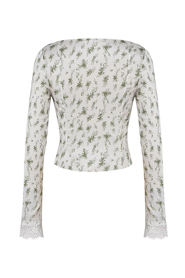 Clarissa  garden print lace trim top Product Image