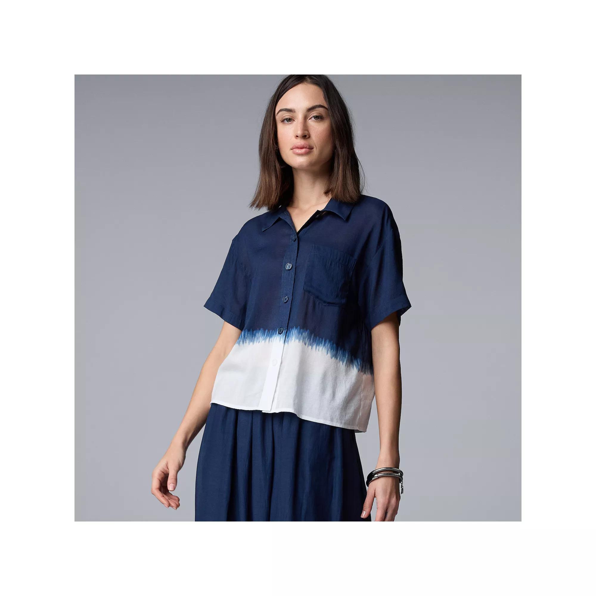 Women's Simply Vera Vera Wang Camp Shirt, Size: XL, Blue Dip Dye Product Image
