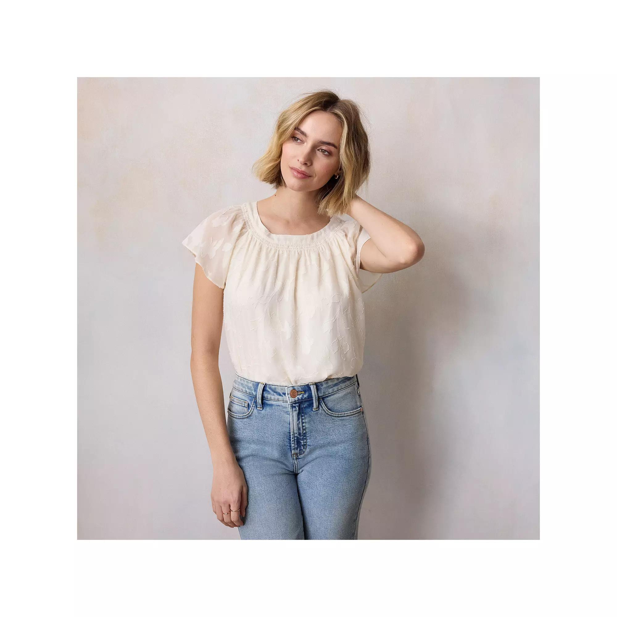 Women's LC Lauren Conrad Shirred Neck Shell Top, Size: Large, Ivory Silk Product Image