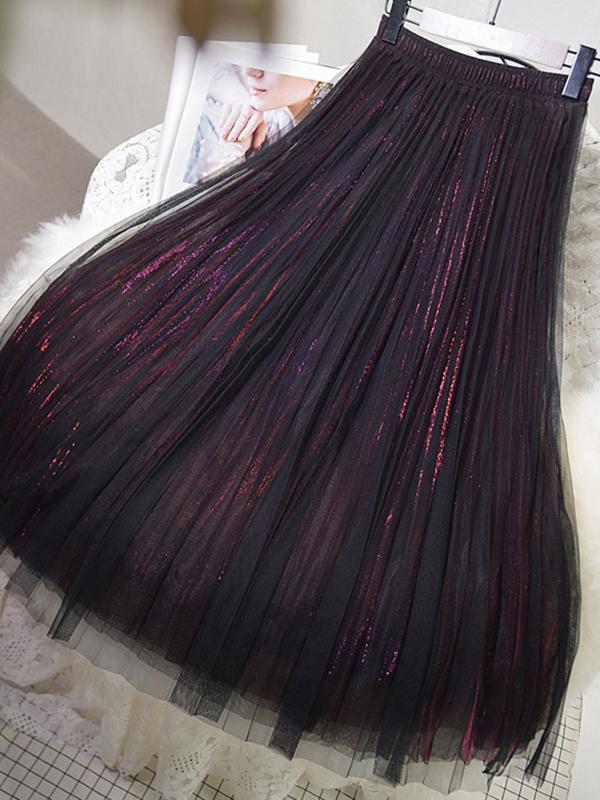 Urban A-Line Elastic Waist Mesh Pleated Skirts Product Image