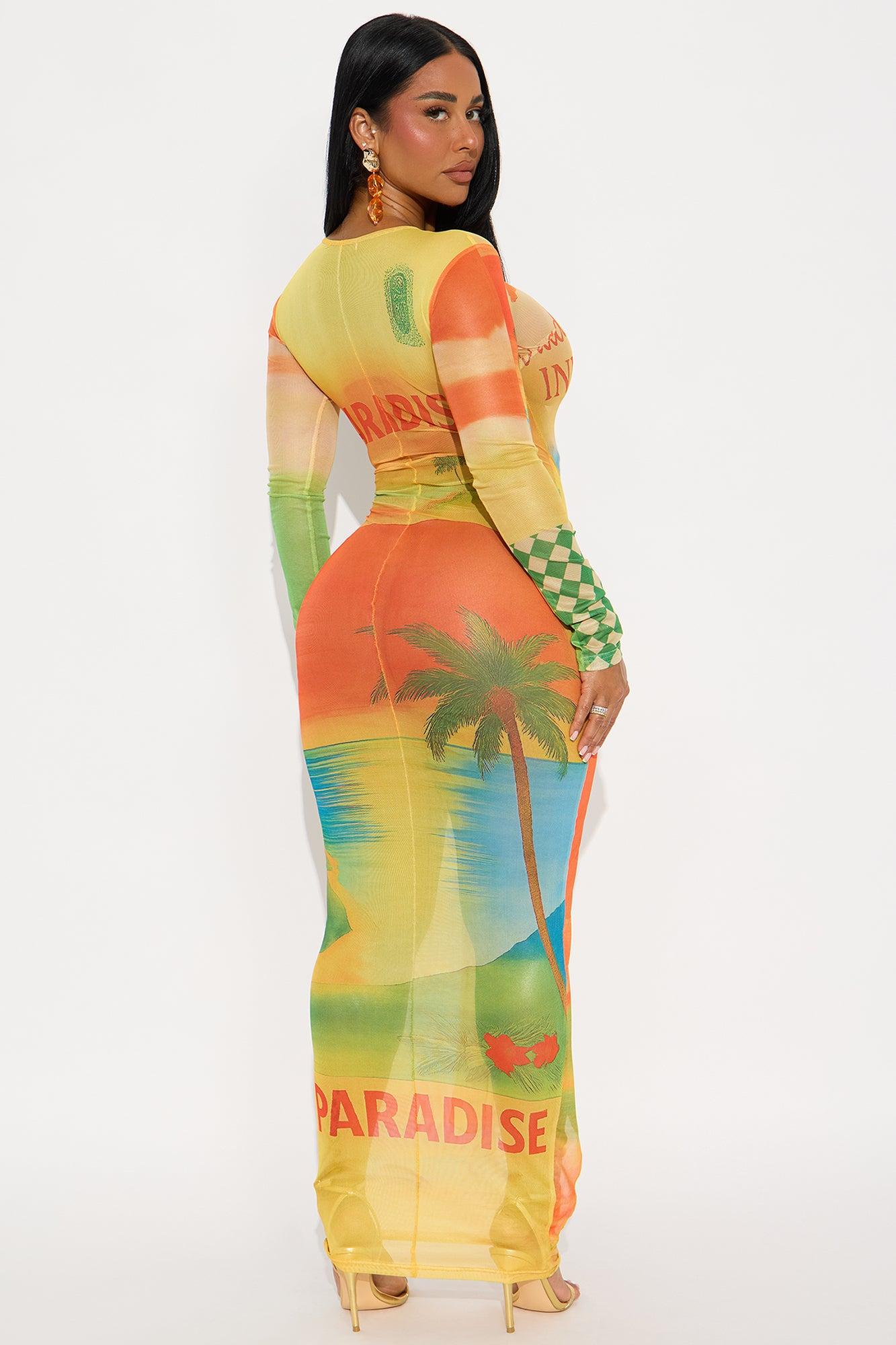 Cabana Crush Sheer Mesh Maxi Dress - Yellow/combo Female Product Image