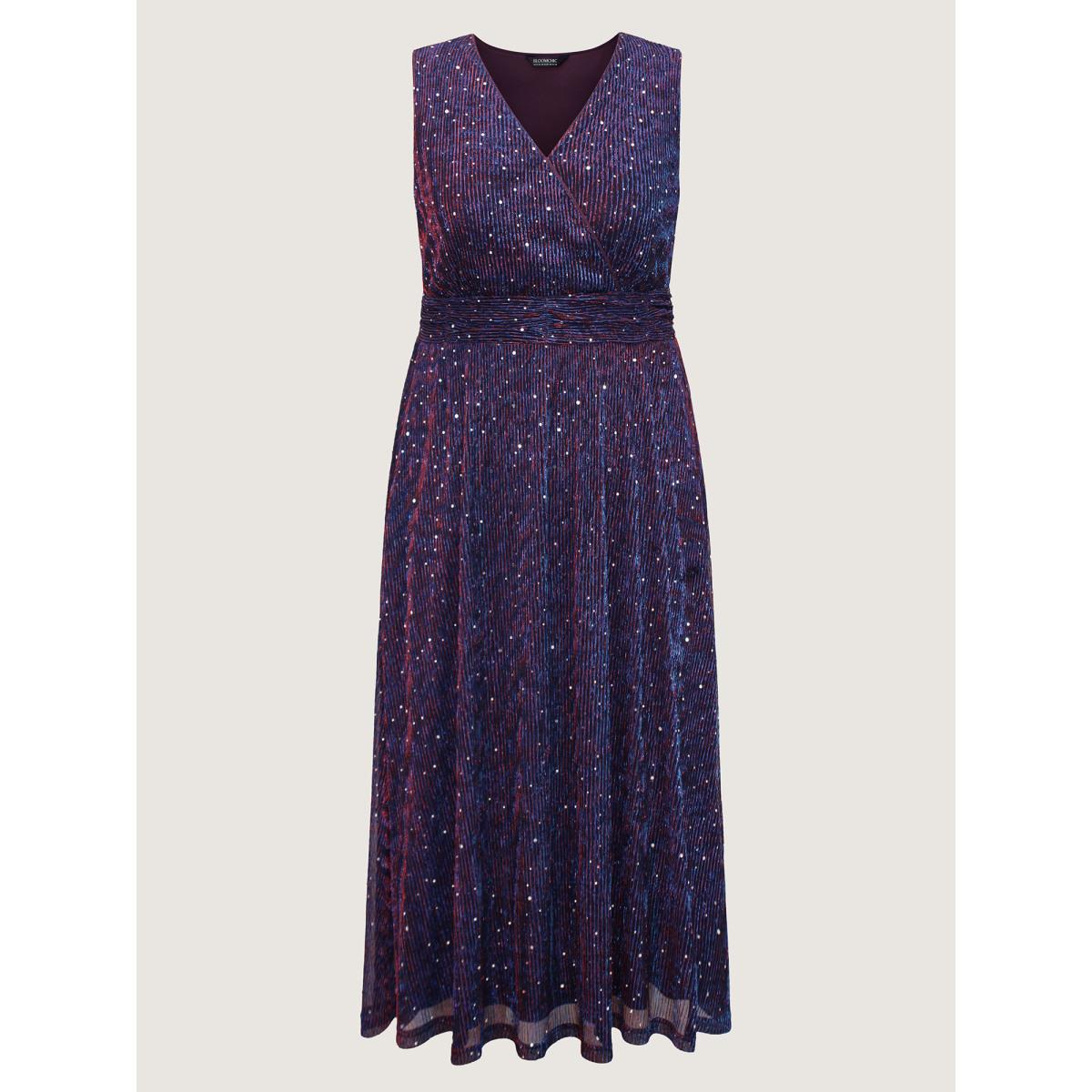 Plus Size Sequin Surplice Neckline Sleeveless Midi Dress Deeppurplered Women Party&Cocktail Texture Party Curvy Bloomchic 22-24/3X Product Image