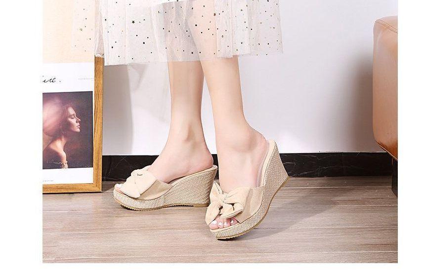 Bow Wedge Heel Espadrille Slide Sandals Product Image
